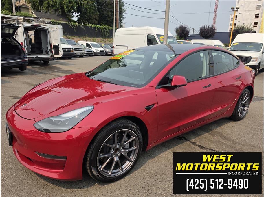 Red 2022 Tesla Model 3 Sedan Rear-Wheel Drive Automatic