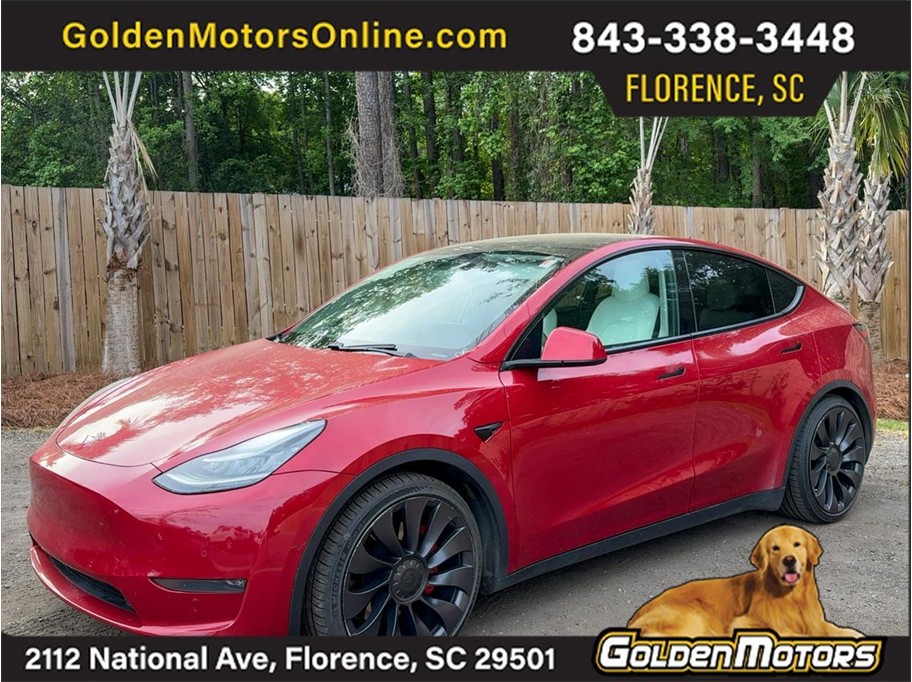 Red 2021 Tesla Model Y SUV / Crossover All-Wheel Drive Automatic
